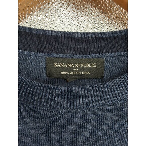 Banana Republic 100% Merino Wool Mens Sweater Medium Navy Crewneck - Picture 2 of 4